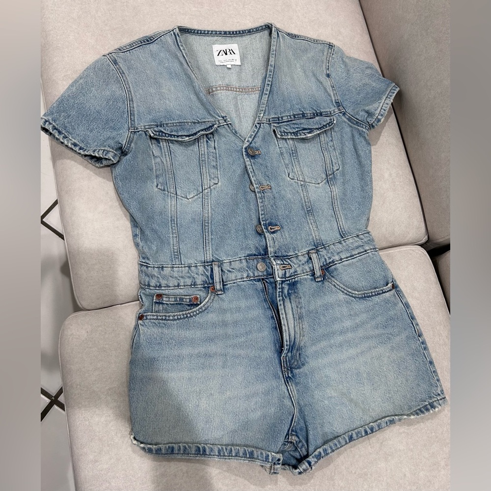 Zara Light Blue Denim Romper
